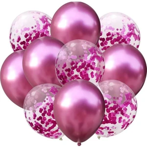Parti Furyası Pembe Konfetili Pembe Krom Balon Seti