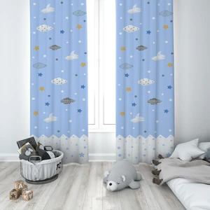 Talia Home Çocuk Odası Bebek Odası Gökyüzü Desenli Fon Perde 2 Kanat TLA-029