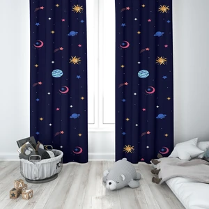 Talia Home Çocuk Odası Bebek Odası Gezegen Desenli Fon Perde 2 Kanat TLA-037