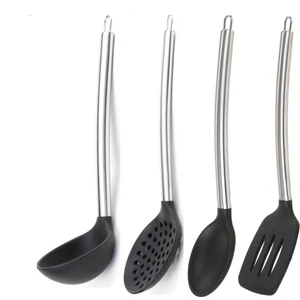 Silikon Siyah Mutfak Seti 5 (Silikon Kaşık, Spatula, Kepçe, Kevgir)