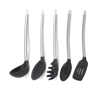 Silikon Siyah Mutfak Seti 3 (Silikon Kaşık, Spatula, Kepçe, Spagetti Kaşığı, Kevgir)