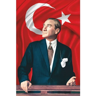 ZC Bayrak Atatürk Baskılı Türk Bayrağı Raşel Kumaş Dijital Baskı 300 x 400