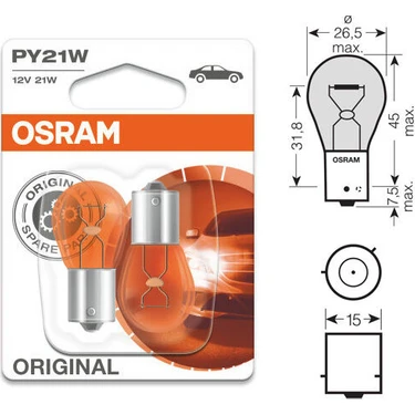 Osram 93 Sinyal Sarı Turuncu Amber 2'li Takım 7507 PY21W 12V