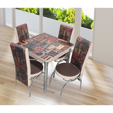 Chic Life Kahve Alfabe Desenli Cam Masa Sandalye Takimi Fiyati