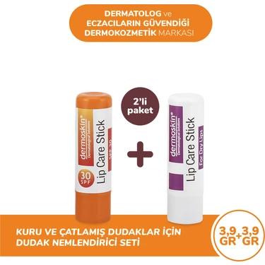 Dermoskin Lip Care Stick SPF 30 Hediyeli Paket 3,9 gr | UVA&UVB Güneş Koruyucu | Nemlendirici Dudak