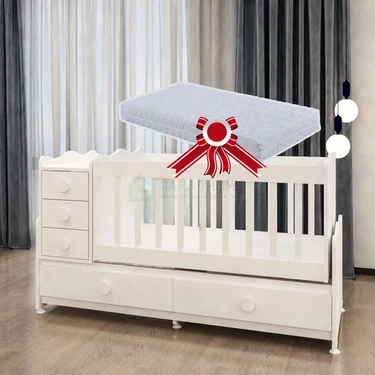 Garaj Home Melina 5 Çekmeceli Mdfli Büyüyen 60X120 Beşik - Beyaz (Yatak Hediyeli