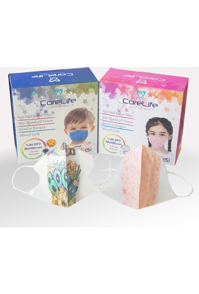 Corelife 3D Yıldız Desenli Kız Çocuk Cerrahi Maske 50 Adet