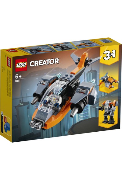LEGO® Creator 3’ü 1 Arada Siber İnsansız Hava Aracı 31111 - Çocuklar için Robot ve Motosiklet İçeren Oyuncak Yapım Seti (113 Parça)