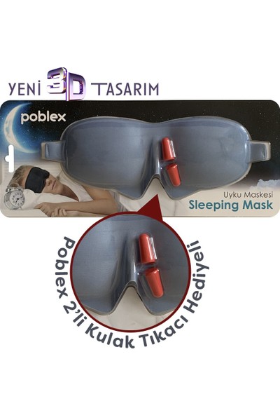 Poblex Uyku Maskesi 3D + Köpük Kulak Tıkacı Mavi