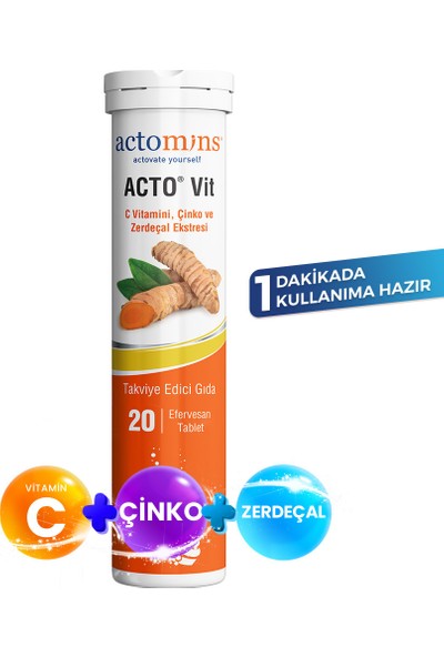 Acto Vit C Vitamini, Çinko ve Zerdeçal Ekstresi 20 Efervesan Tablet