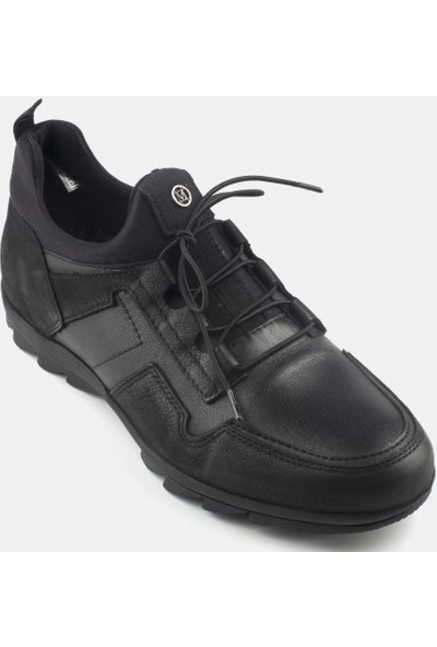 Marcomen Deri Detaylı Siyah Sneaker