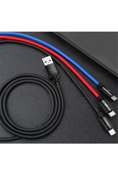 Vonk Çoklu Hızlı Şarj Kablosu 3A Lightning / Type-C / Micro USB
