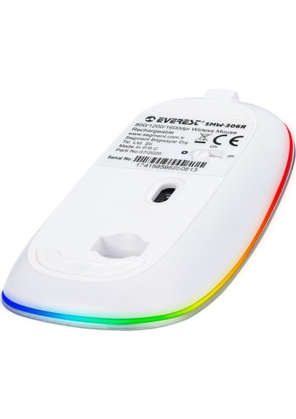 SMW-306R Gümüş 1600DPI Şarjlı Kablosuz Mouse Rgb Mouse