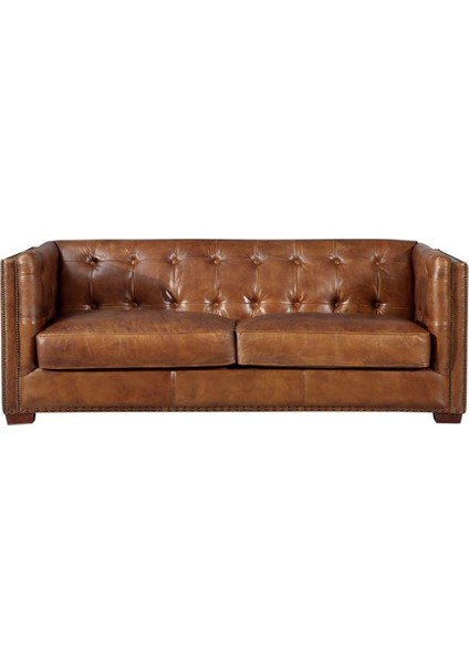 Vintage Light Brown Leather 3A Tuxedo Kanepe