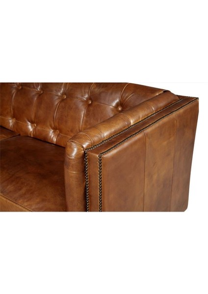 Vintage Light Brown Leather 3A Tuxedo Kanepe
