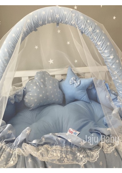 Mavi Yıldız Desenli Tasarım Lüx Oyun Minderi Babynest Cibinlik Tül Oyuncak Aparat Babynest Set fiyatları