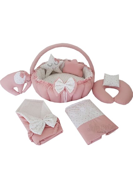Düz Pudra Tasarım Lüx Oyun Minderi Babynest 8 Parça Set