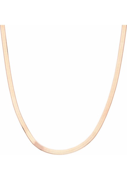925 Ayar Gümüş Flat Snake Rose Kaplama Bayan Zincir Kolye