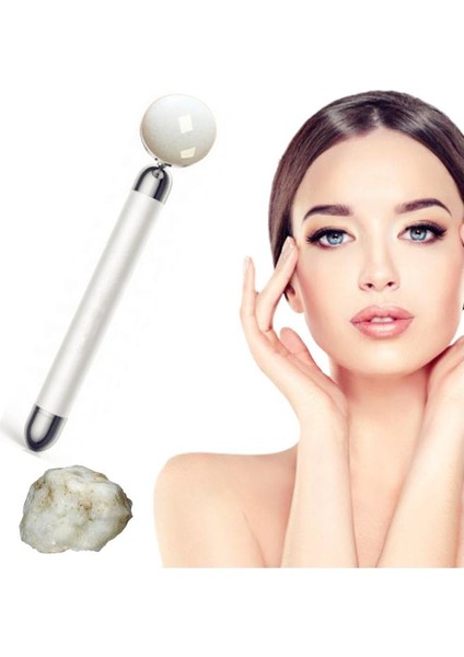 Titreşimli Güzellik Masaj Kalemi Doğal White Jade (Yeşim) Taş, Gümüş Çubuk