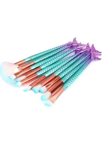 10 Lu Set Mavi Denizkızı Makyaj Ince Fırça Set Güzellik Kozmetik Ekipmanları