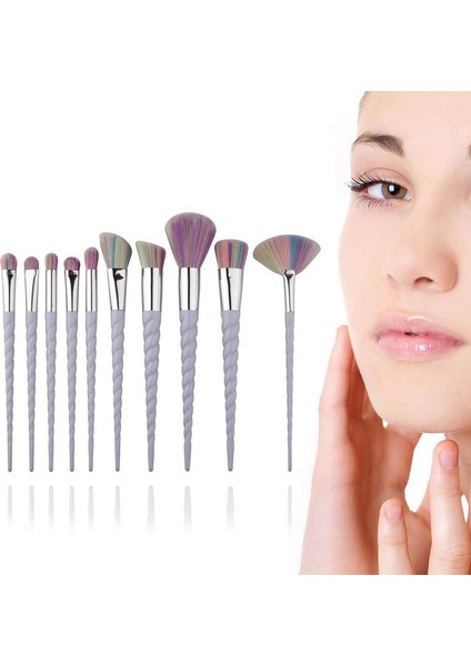 10 Lu Unicorn Makyaj Fırça Set Gökkuşağı Kıl Spiral Saplı Karıştırma Toz Göz Farı Makyaj