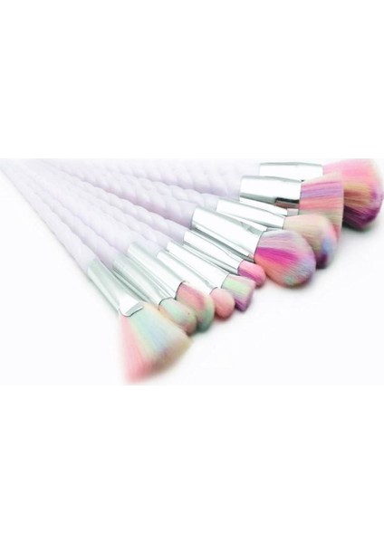 10 Lu Unicorn Makyaj Fırça Set Gökkuşağı Kıl Spiral Saplı Karıştırma Toz Göz Farı Makyaj