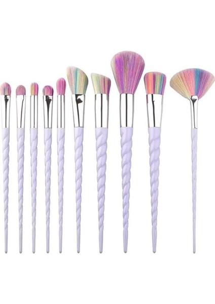 10 Lu Unicorn Makyaj Fırça Set Gökkuşağı Kıl Spiral Saplı Karıştırma Toz Göz Farı Makyaj