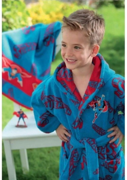 Superman Blue Lisanslı Havlu Bornoz Set Mavi 9/10 Yaş fiyatları