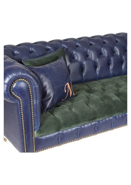 A Mobilya Dark Blue Green Leather Chesterfield