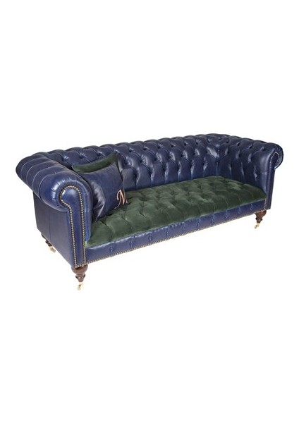 A Mobilya Dark Blue Green Leather Chesterfield