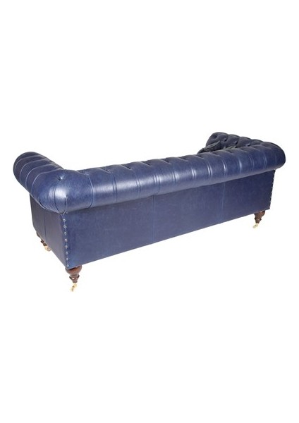 A Mobilya Dark Blue Green Leather Chesterfield