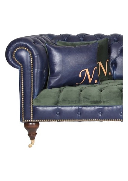 A Mobilya Dark Blue Green Leather Chesterfield