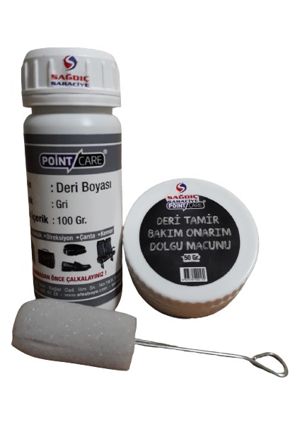 Gri Deri Boyası Döşeme Mont Çanta Ayakkabı Kemer Boyası ve Point Care Naturel Deri Çatlak Giderici Macun
