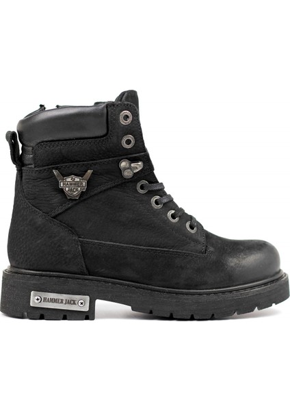 18501-G Deri Siyah Yıkama Nubuk Kadın Bot