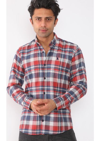 G704 Dewberry Erkek Gömlek-Lacivert-Kırmızı fiyatları
