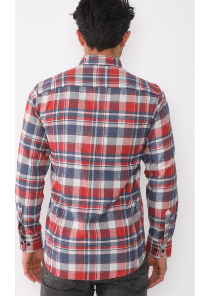 G704 Dewberry Erkek Gömlek-Lacivert-Kırmızı modelleri