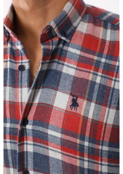 G704 Dewberry Erkek Gömlek-Lacivert-Kırmızı fırsatları