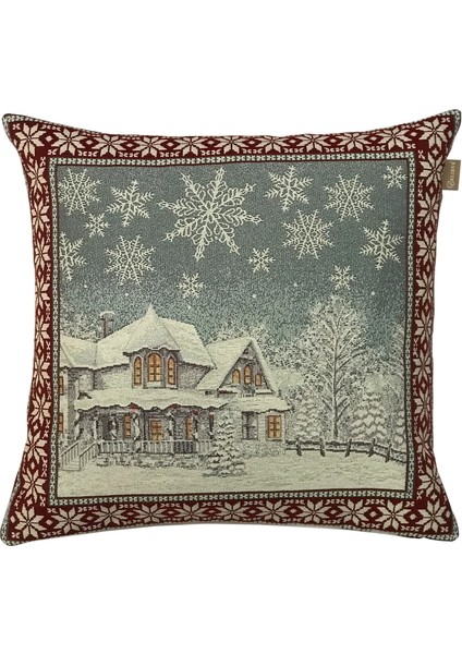 Belıeve Karlı Ev Goblen Kırlent 45*45 cm
