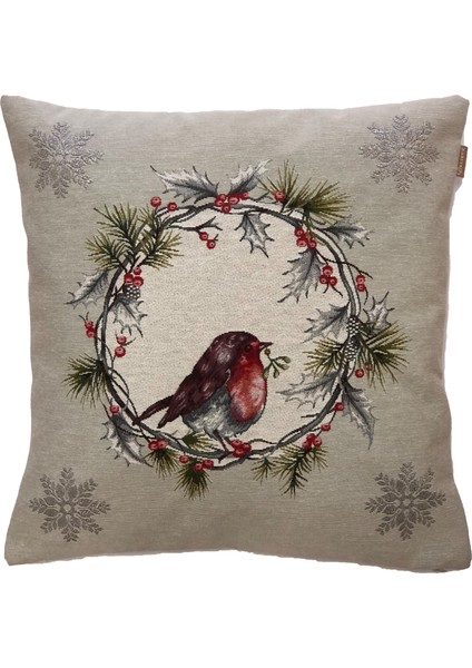 Belıeve Robin Wreath Goblen Kırlent 45*45 cm