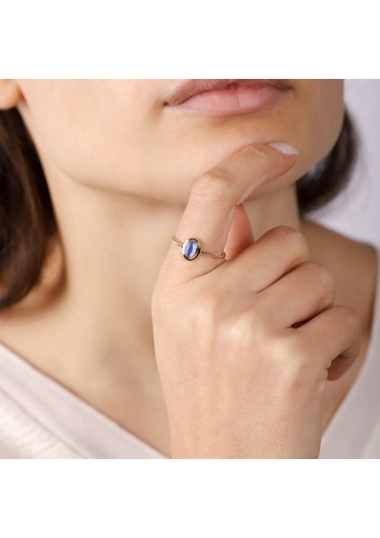 Opal Mavi Altın Yüzük 14K Burgu Tasarım
