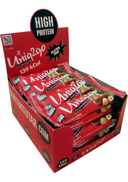 UNIQ2GO Chocodark Fındıklı Bitter 16’lı Kutu 38G Protein Bar