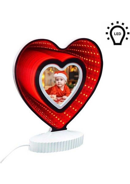 Yılbaşı Hediyesi 3D Ledli Kırmızı Işıklı Sihirli Kalp Fotoğraf Çerçevesi