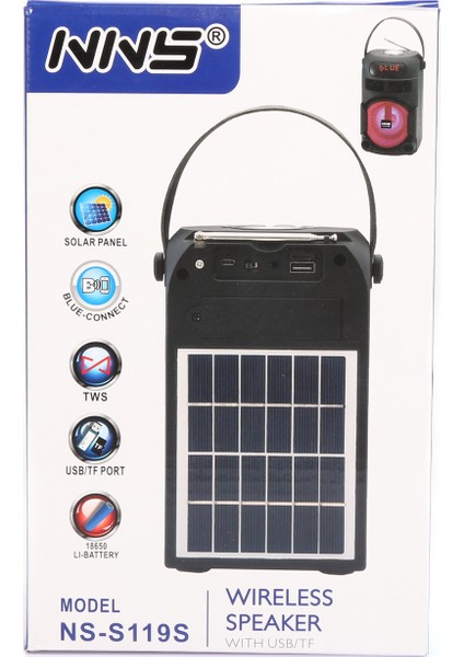 Güneş Enerjili Radyo Taşınabilir Bluetooth Hoparlör Nns NS-S119S