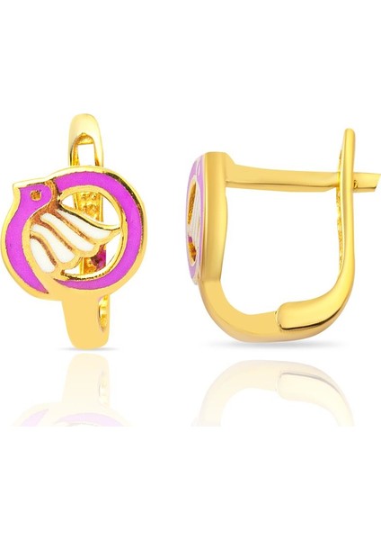 Güvercinli Taşsız Altın Çocuk Küpesi