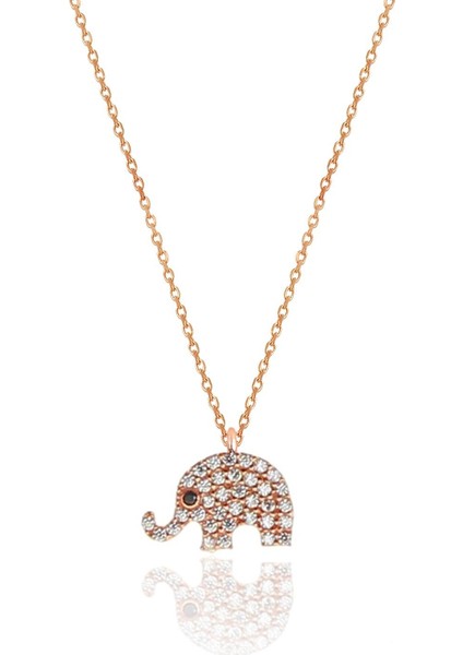 Gümüş Rose Zirkon Taşlı Fil Kolye Bileklik ve Küpe Gümüş Üçlü Set