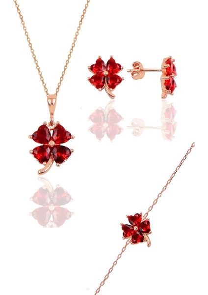 Gümüş Rose Lal Renkli Yonca Modeli Üçlü Set