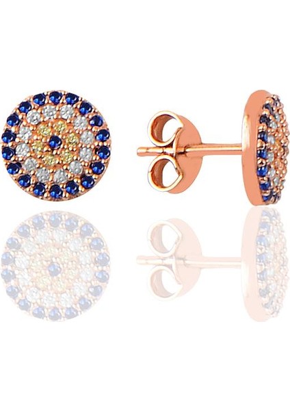 Gümüş Rose Zirkon Taşlı Nazar Kolye ve Küpe Gümüş Ikili Set modelleri