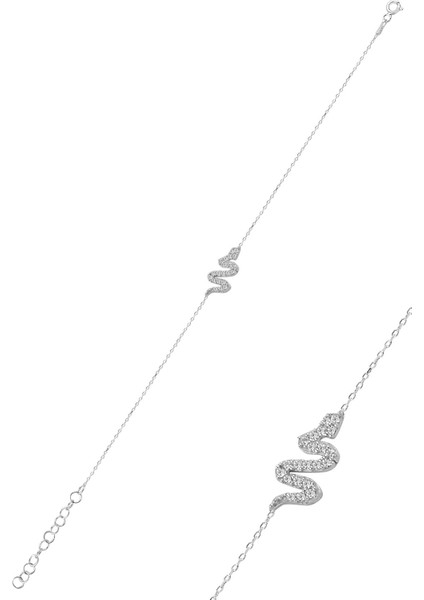 Gümüş Rodyumlu Zirkon Taşlı Gümüş Yılan Üçlü Set modelleri