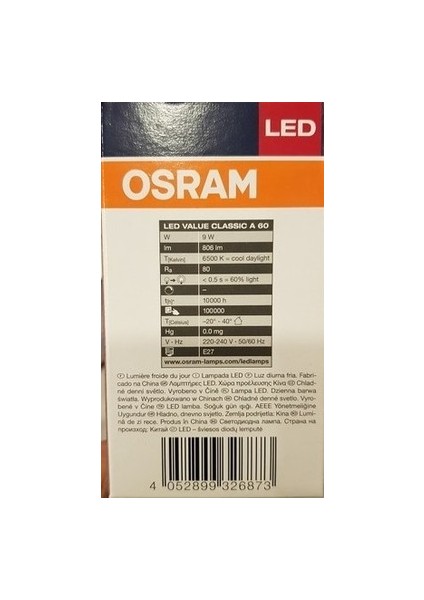 9 W 6500K Beyaz Işık Led Ampul E27
