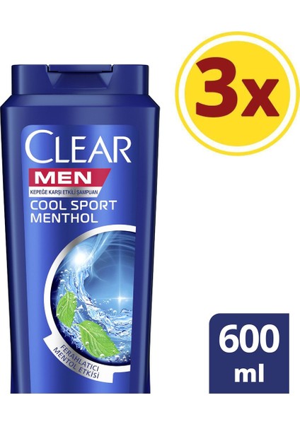 Men Cool Sport Menthol Erkek Şampuan 600 ml x 3